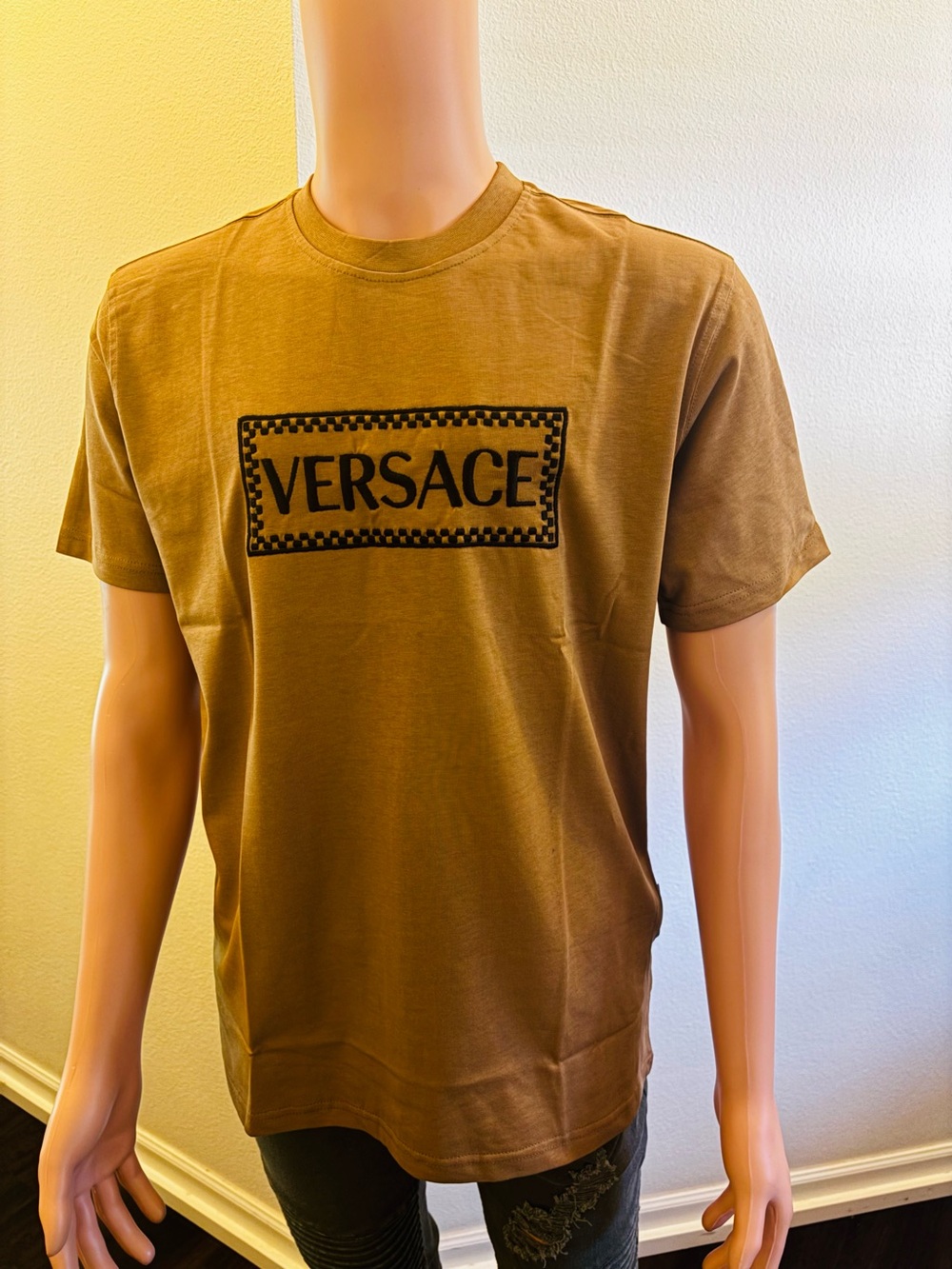 Versace Olive Brown Logo Crew Neck Short Sleeve Tee